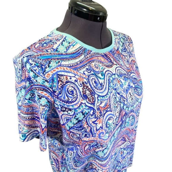 KIM ROGERS women's plus size XXL multi color paisley classic tee 100% cotton - Picture 3 of 9